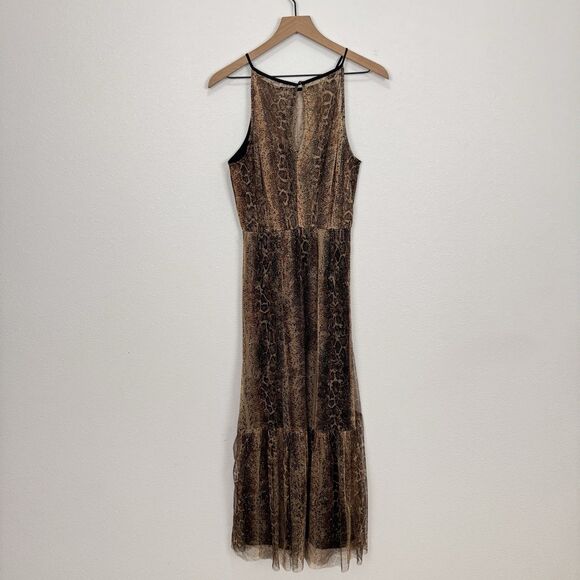 Vtg Candalite Dress Womens Medium Brown Sparkle Maxi Cocktail Event Tulle Ruched - Picture 6 of 16